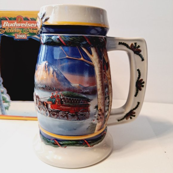 BUDWEISER 2000 Holiday STEIN Beer MUG "Holiday in the Mountains" New in Box COA - Picture 6 of 14